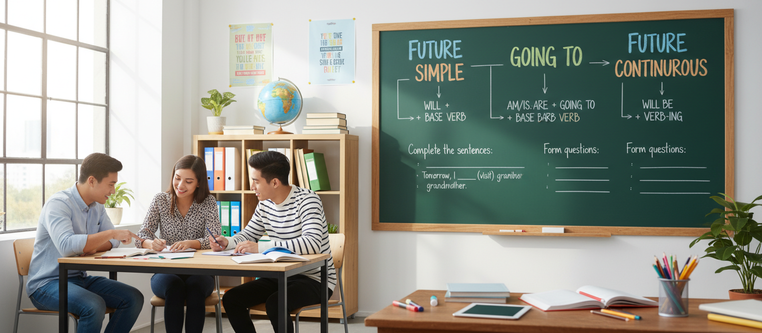 Future Tenses Exercises with Answers: Future Simple, Going to and Future Continuous